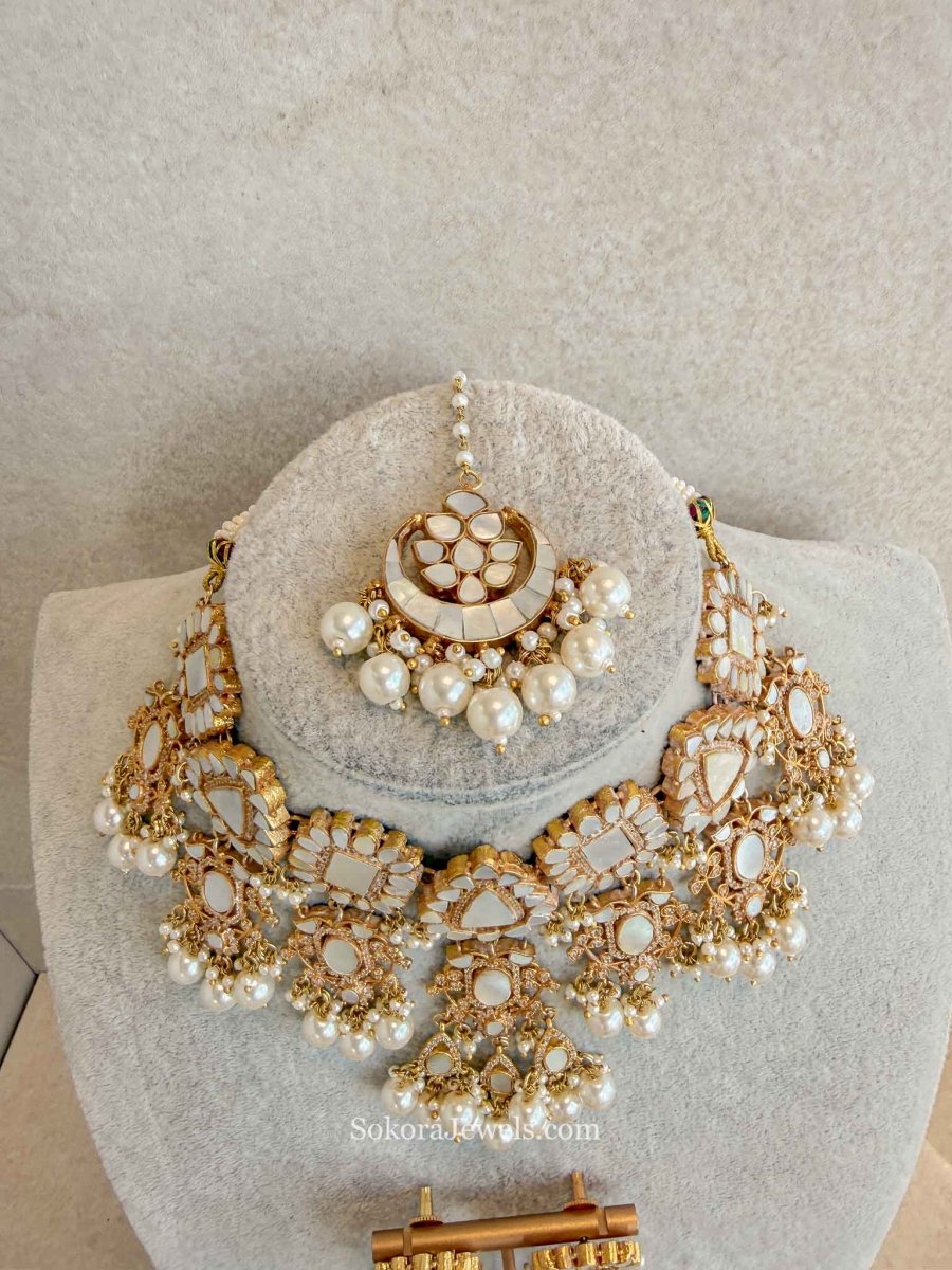 Mother of Pearl Bridal Choker Set – Gold Plated Heritage (Sample Piece) - SOKORA JEWELSMother of Pearl Bridal Choker Set – Gold Plated Heritage (Sample Piece)NECKLACE SETS