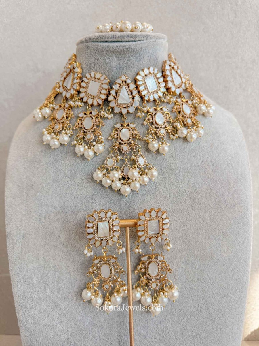 Mother of Pearl Bridal Choker Set – Gold Plated Heritage (Sample Piece) - SOKORA JEWELSMother of Pearl Bridal Choker Set – Gold Plated Heritage (Sample Piece)NECKLACE SETS