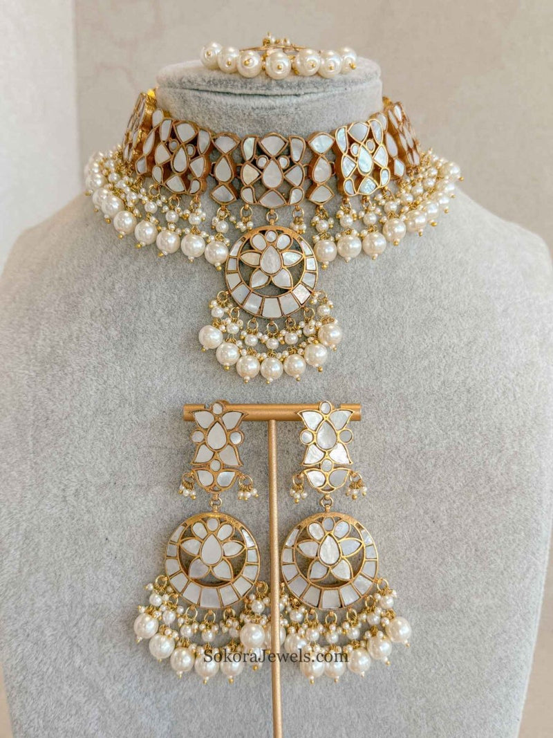 Mother of Pearl Gold Plated Bridal Set - SOKORA JEWELSMother of Pearl Gold Plated Bridal Set