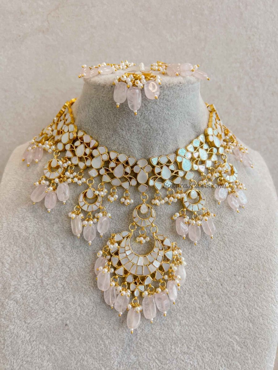 Mother of Pearl Pink Bridal Set - Gold Plated - SOKORA JEWELSMother of Pearl Pink Bridal Set - Gold Plated