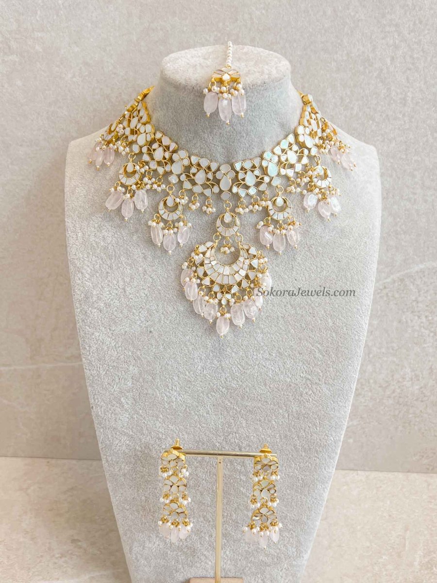 Mother of Pearl Pink Bridal Set - Gold Plated - SOKORA JEWELSMother of Pearl Pink Bridal Set - Gold Plated