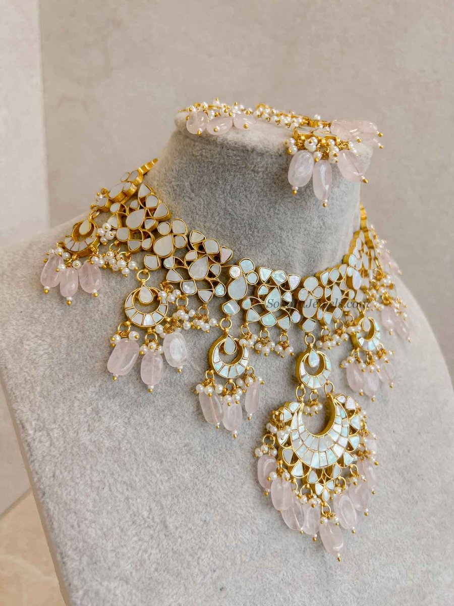 Mother of Pearl Pink Bridal Set - Gold Plated - SOKORA JEWELSMother of Pearl Pink Bridal Set - Gold Plated