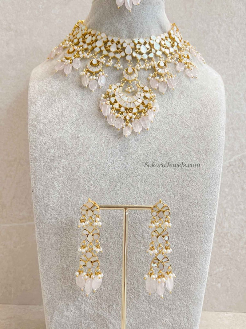 Mother of Pearl Pink Bridal Set - Gold Plated - SOKORA JEWELSMother of Pearl Pink Bridal Set - Gold Plated