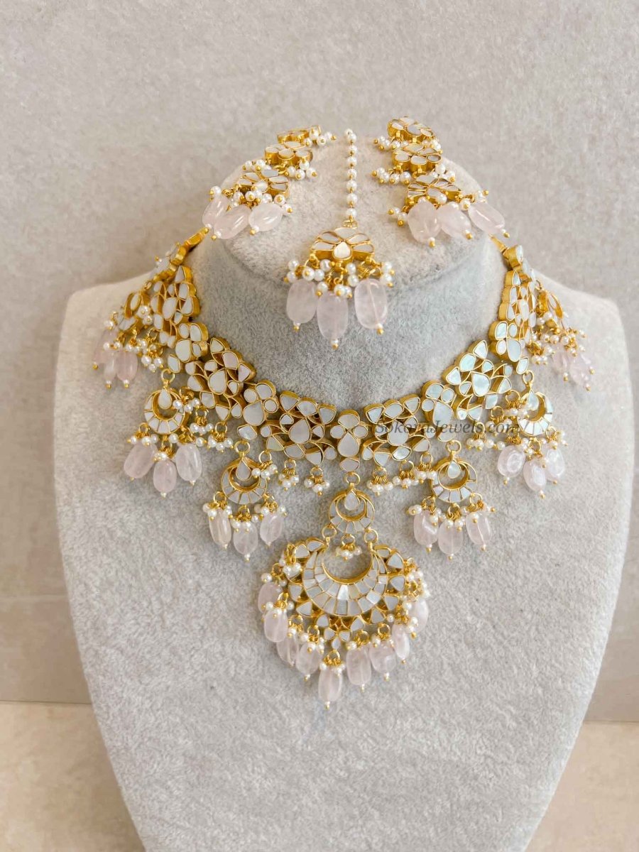 Mother of Pearl Pink Bridal Set - Gold Plated - SOKORA JEWELSMother of Pearl Pink Bridal Set - Gold Plated