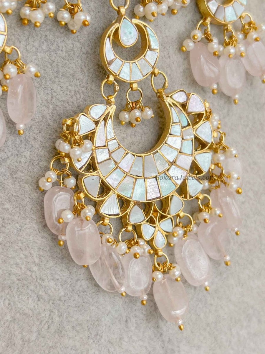 Mother of Pearl Pink Bridal Set - Gold Plated - SOKORA JEWELSMother of Pearl Pink Bridal Set - Gold Plated