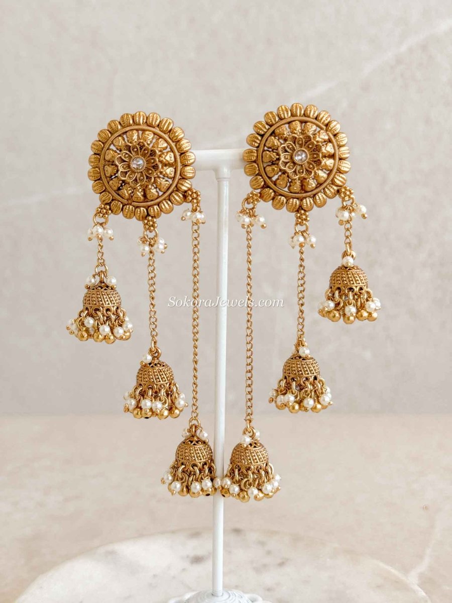 Multi Jhumka Statement Earrings with Pearls - SOKORA JEWELSMulti Jhumka Statement Earrings with Pearls