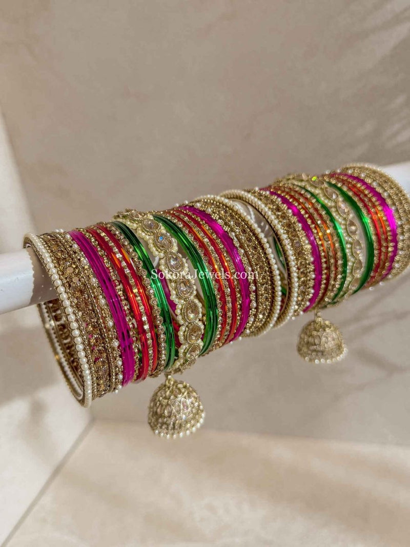 Multicolour Bridal Bangle Set - SOKORA JEWELSMulticolour Bridal Bangle SetBANGLES