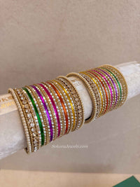 Multicolour Chrome Style Bangle Set – Mehndi & Sangeet Stack - SOKORA JEWELSMulticolour Chrome Style Bangle Set – Mehndi & Sangeet StackBANGLES