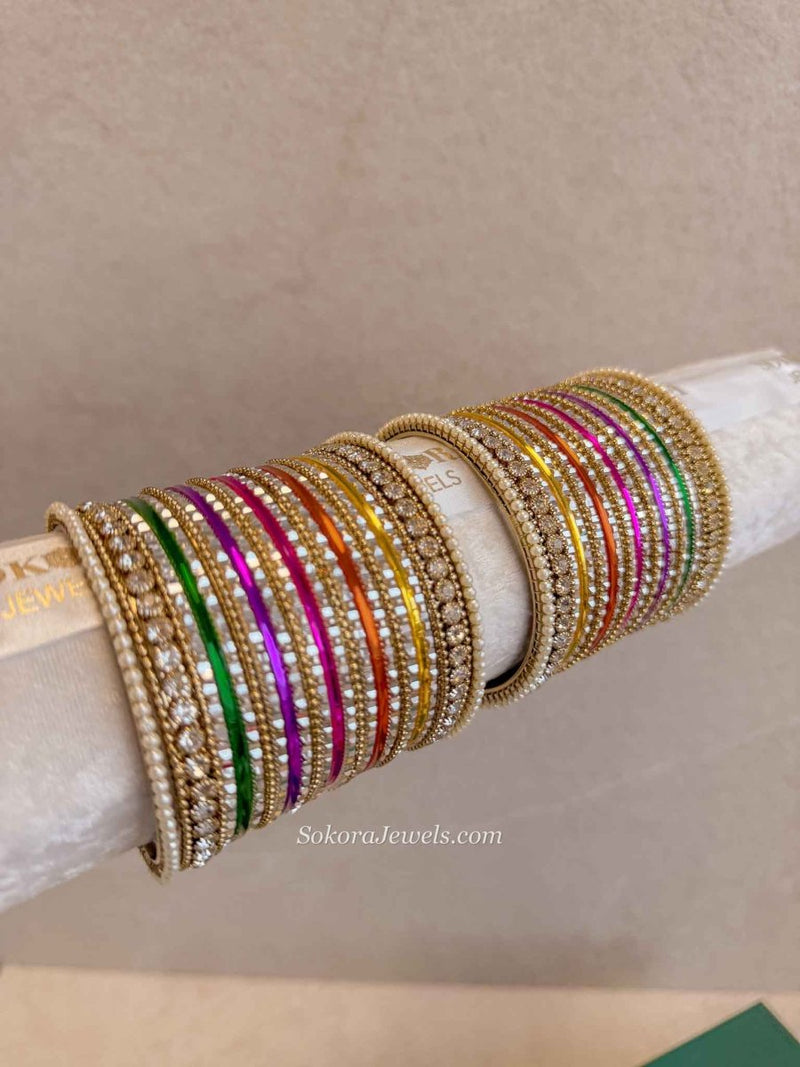 Multicolour Chrome Style Bangle Set – Mehndi & Sangeet Stack – SOKORA ...