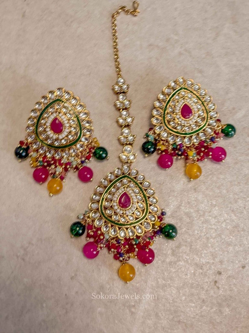 Multicolour Earring & Tikka Set - SOKORA JEWELSMulticolour Earring & Tikka Set