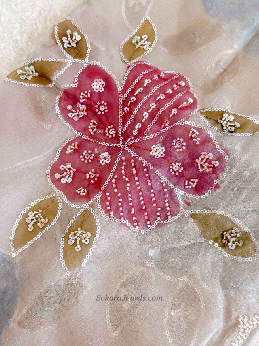 Multicolour Floral Dupatta - Embellished Net Occasion Dupatta - SOKORA JEWELSMulticolour Floral Dupatta - Embellished Net Occasion Dupatta