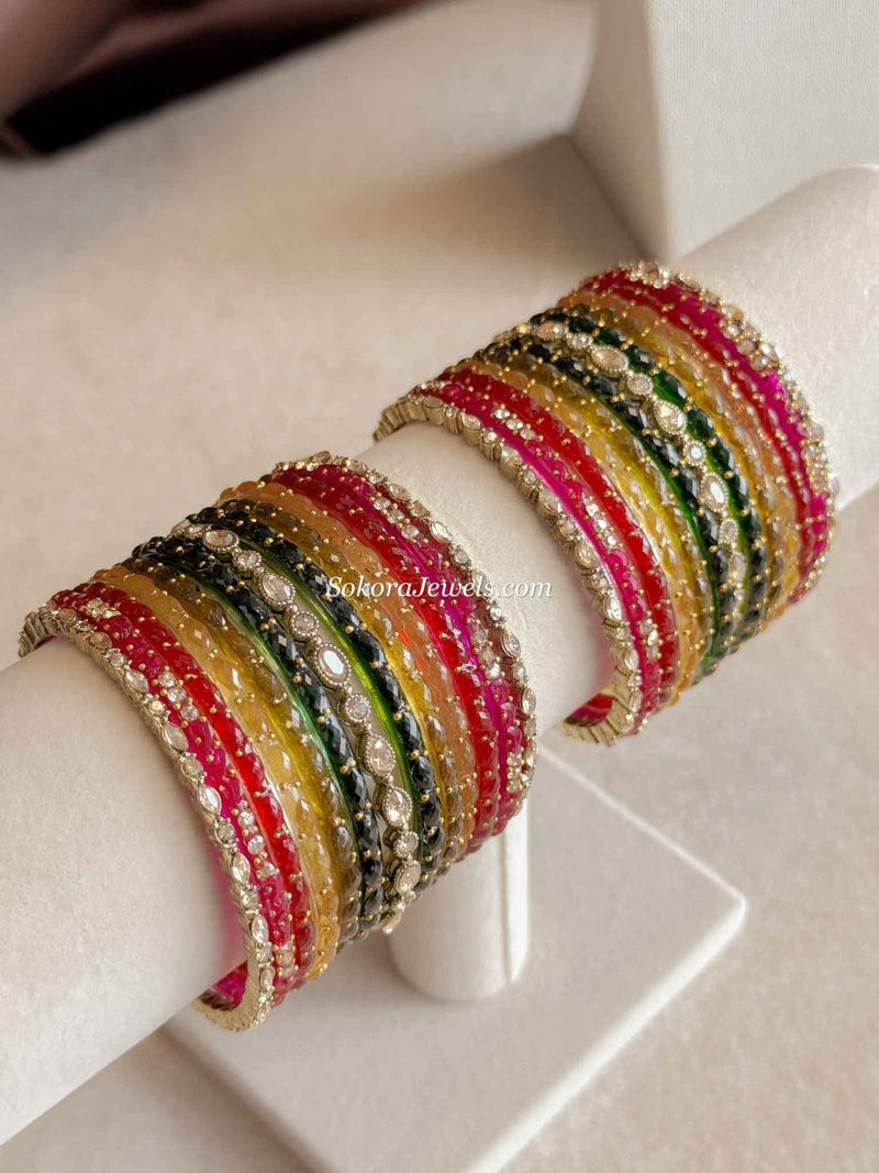 Multicolour Glass Bangle set - 2.4 - SOKORA JEWELSMulticolour Glass Bangle set - 2.4BANGLES