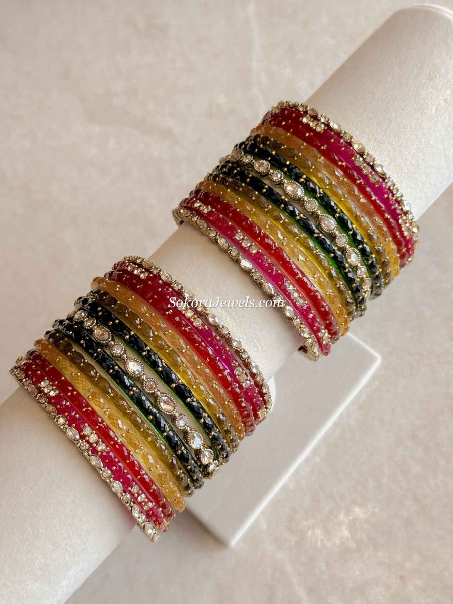 Multicolour Glass Bangle set - 2.4 - SOKORA JEWELSMulticolour Glass Bangle set - 2.4BANGLES