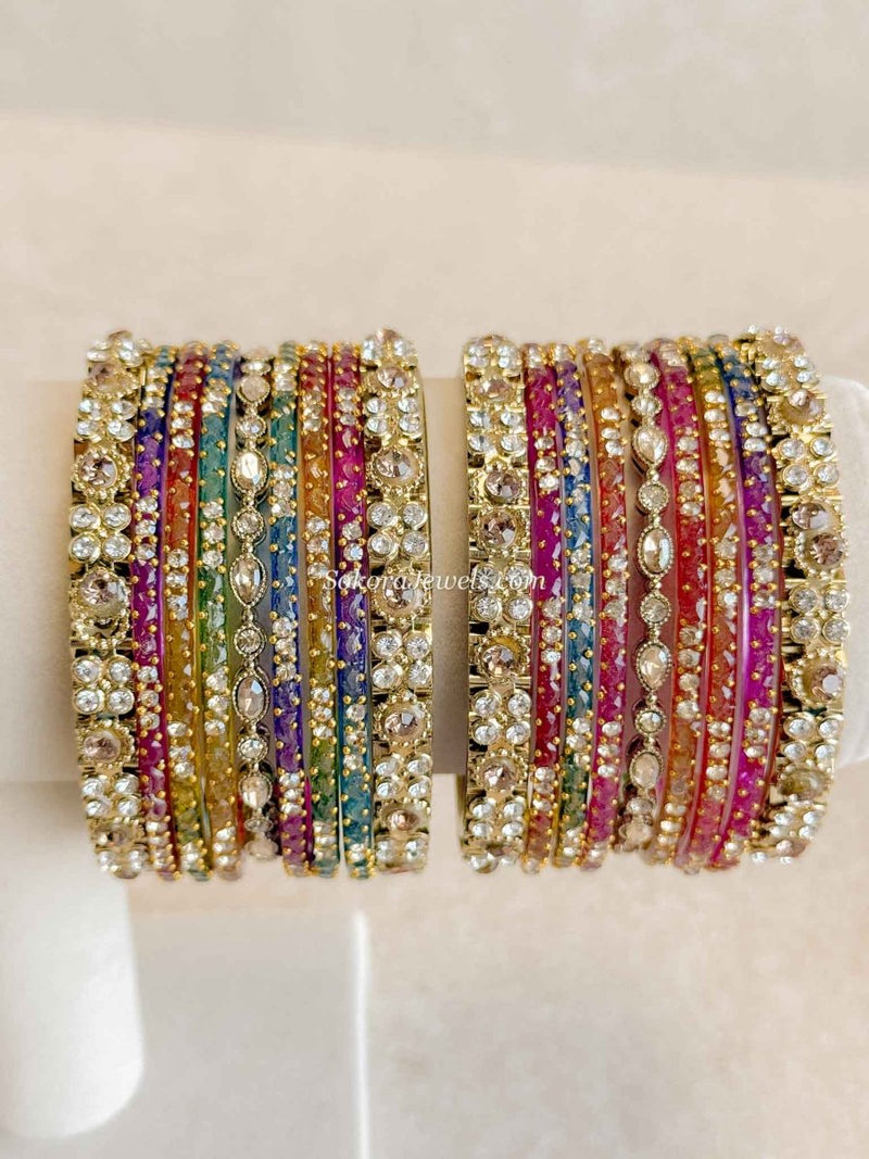 Multicolour Glass Bangle set - 2.6 - SOKORA JEWELSMulticolour Glass Bangle set - 2.6BANGLES