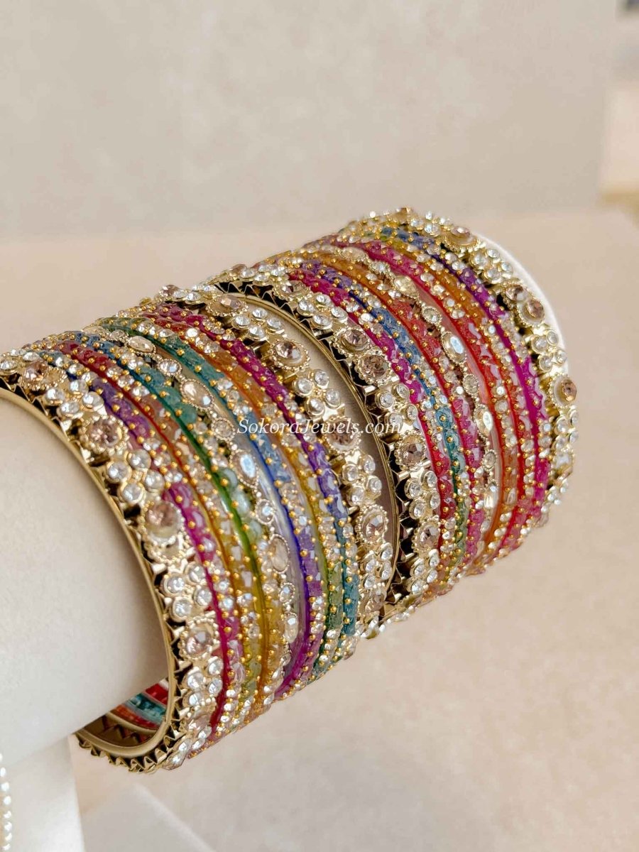 Multicolour Glass Bangle set - 2.6 - SOKORA JEWELSMulticolour Glass Bangle set - 2.6BANGLES