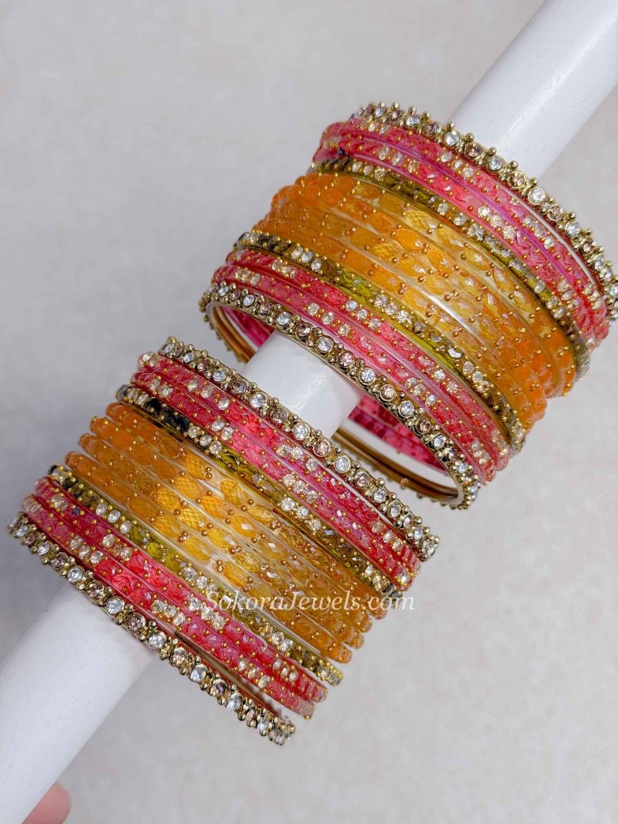 Multicolour Glass Bangle set - 2.8 - SOKORA JEWELSMulticolour Glass Bangle set - 2.8BANGLES