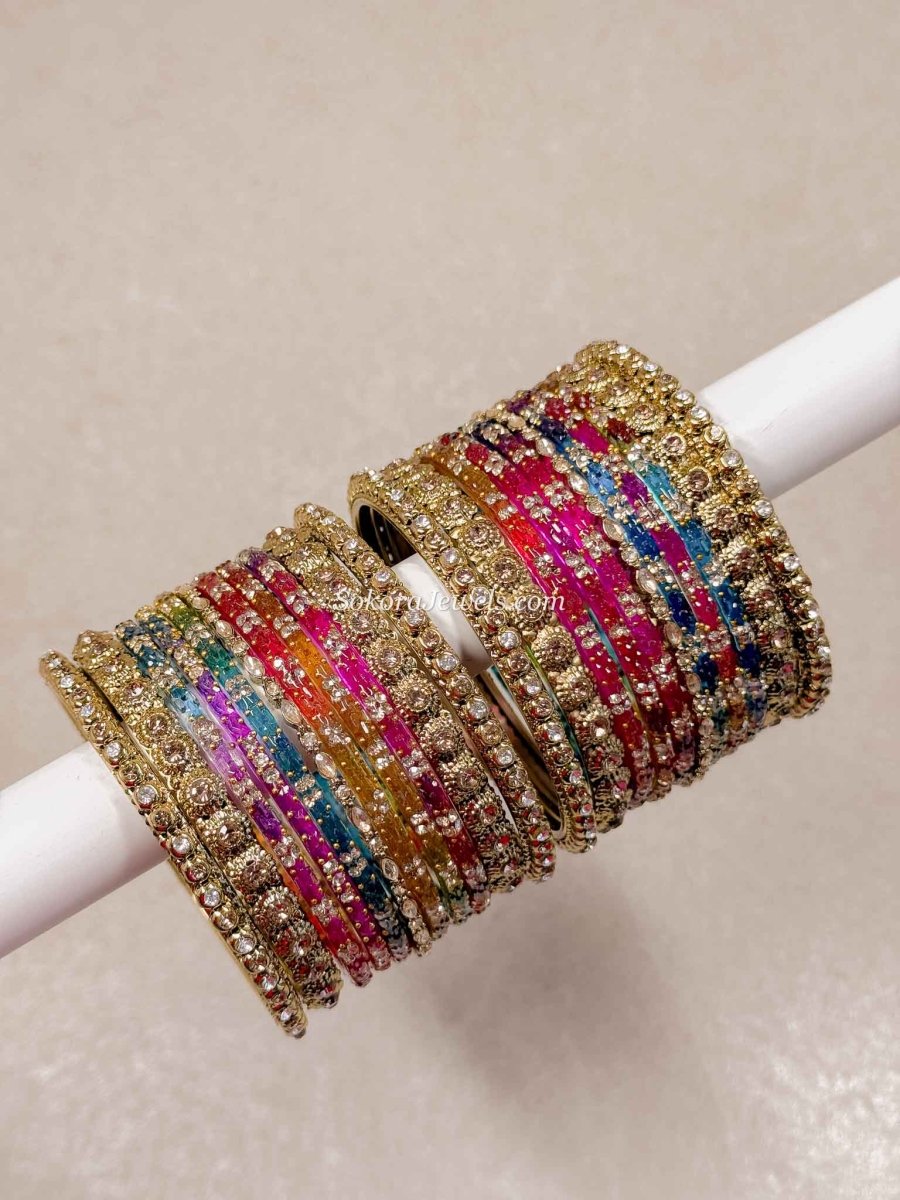 Multicolour Glass Bangle set - 2.8 - SOKORA JEWELSMulticolour Glass Bangle set - 2.8BANGLES