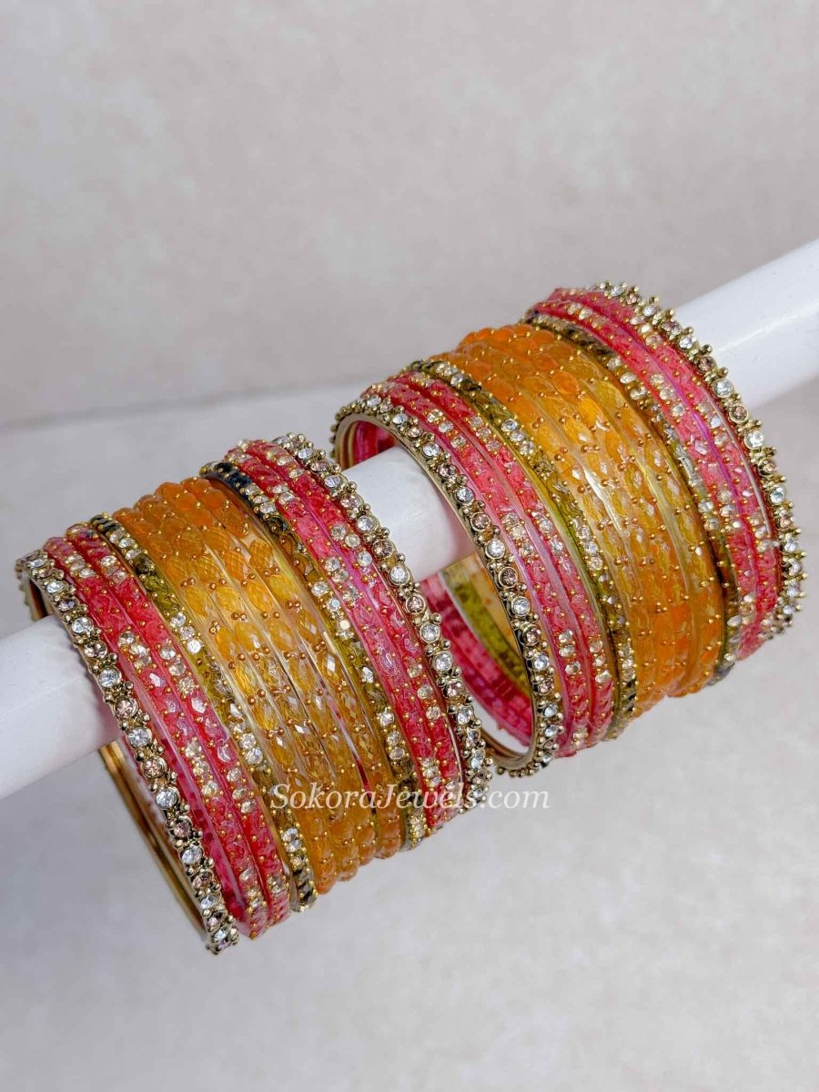 Multicolour Glass Bangle set - 2.8 - SOKORA JEWELSMulticolour Glass Bangle set - 2.8BANGLES
