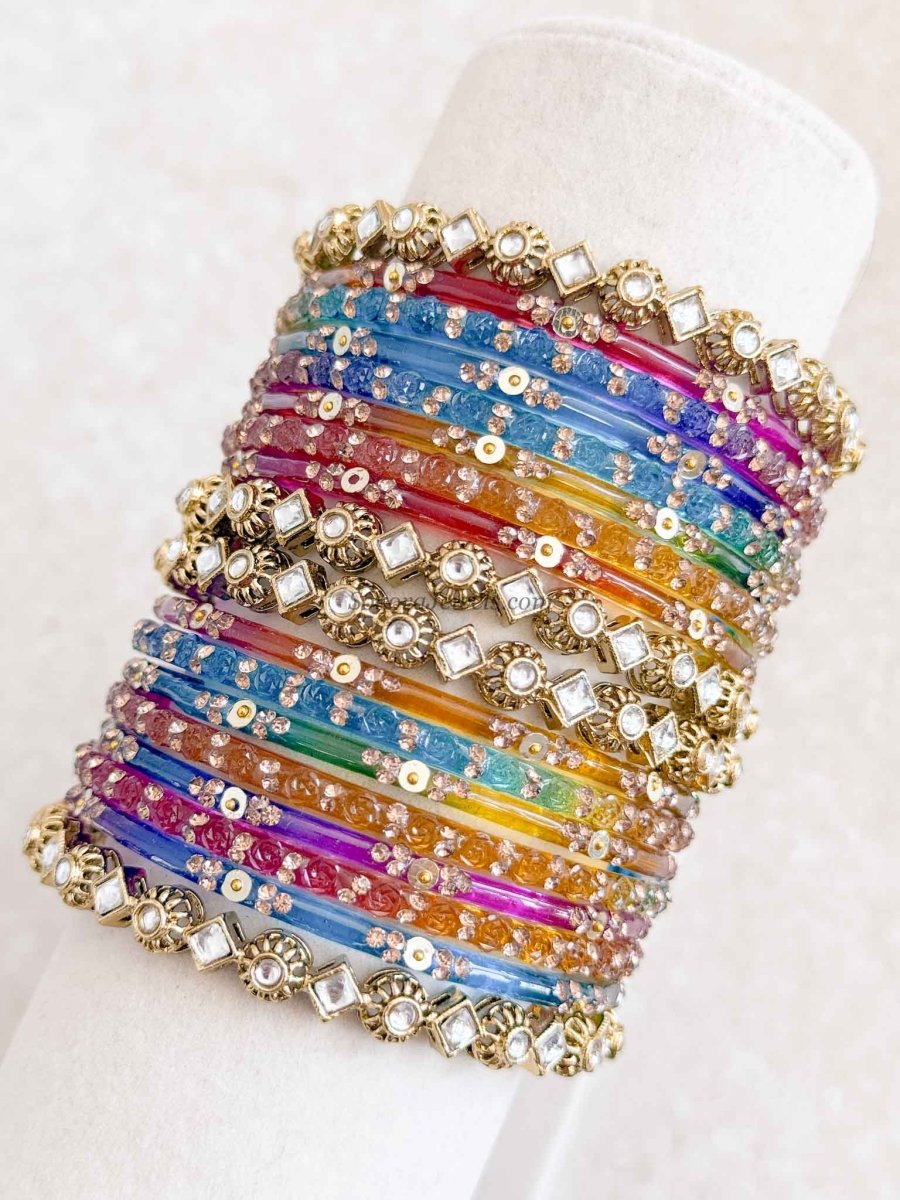 Multicolour Glass Bangle set in size 2.6 - SOKORA JEWELSMulticolour Glass Bangle set in size 2.6BANGLES