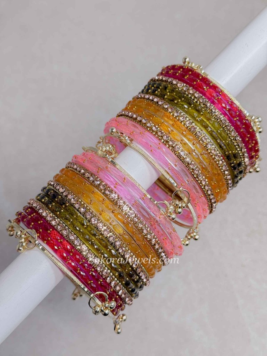 Multicolour Kashmiri Glass Bangle set - 2.8 - SOKORA JEWELSMulticolour Kashmiri Glass Bangle set - 2.8BANGLES