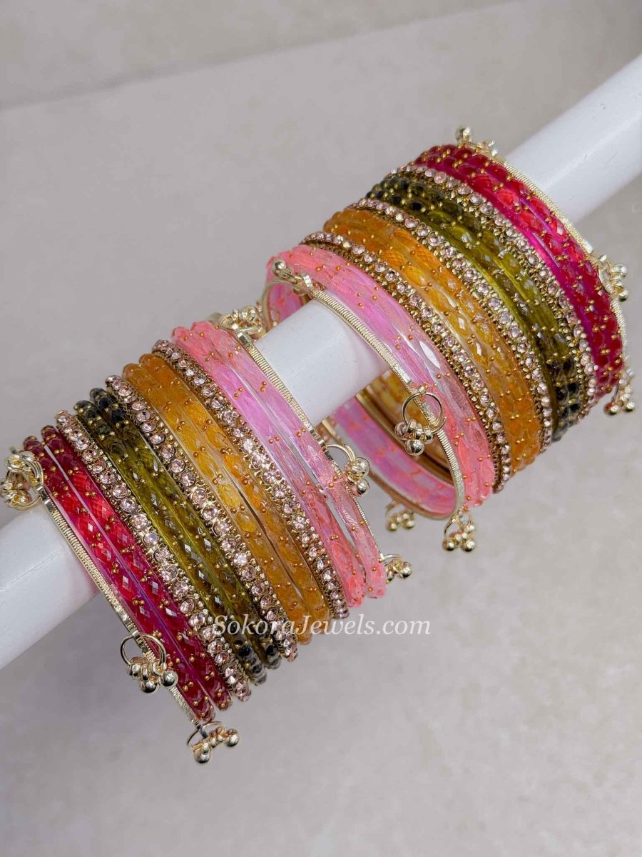 Multicolour Kashmiri Glass Bangle set - 2.8 - SOKORA JEWELSMulticolour Kashmiri Glass Bangle set - 2.8BANGLES