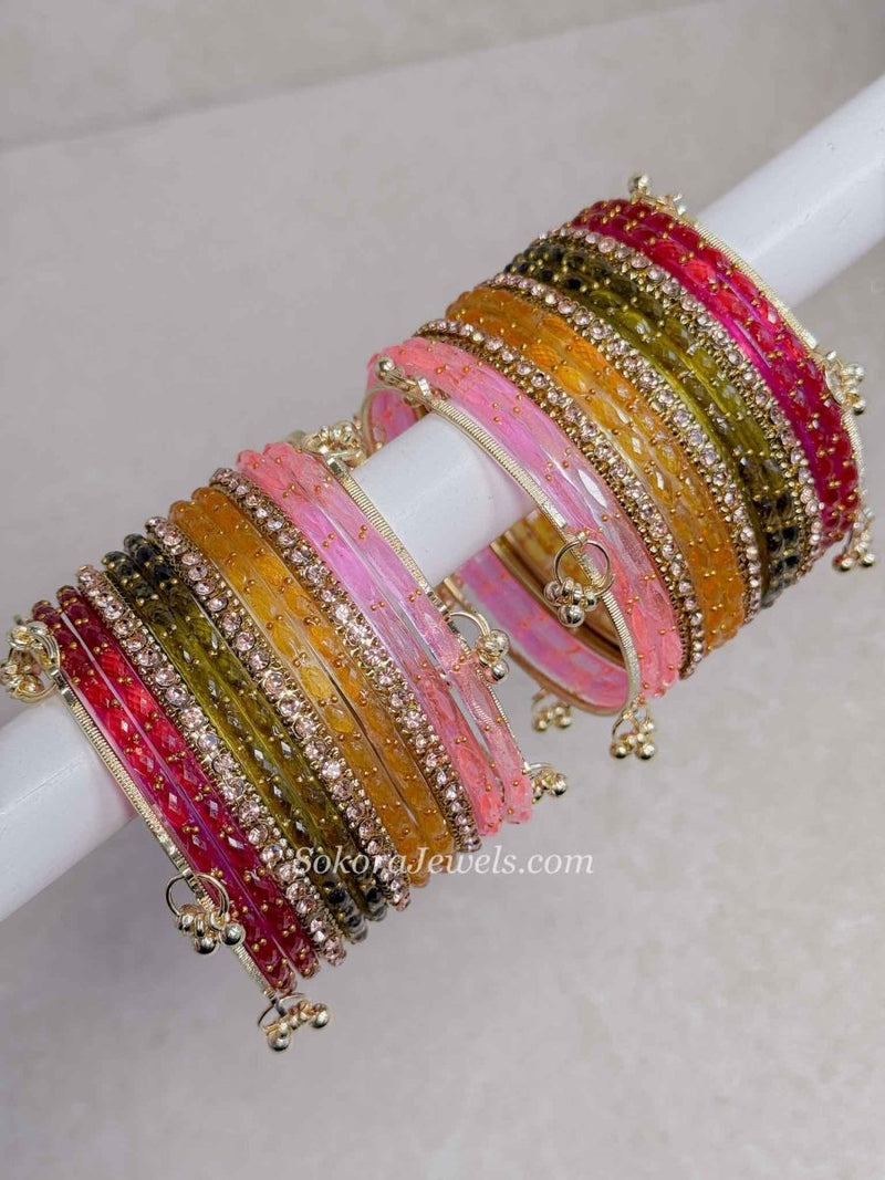 Multicolour Kashmiri Glass Bangle set - 2.8 - SOKORA JEWELSMulticolour Kashmiri Glass Bangle set - 2.8BANGLES