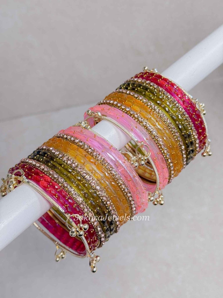 Multicolour Kashmiri Glass Bangle set - 2.8 - SOKORA JEWELSMulticolour Kashmiri Glass Bangle set - 2.8BANGLES