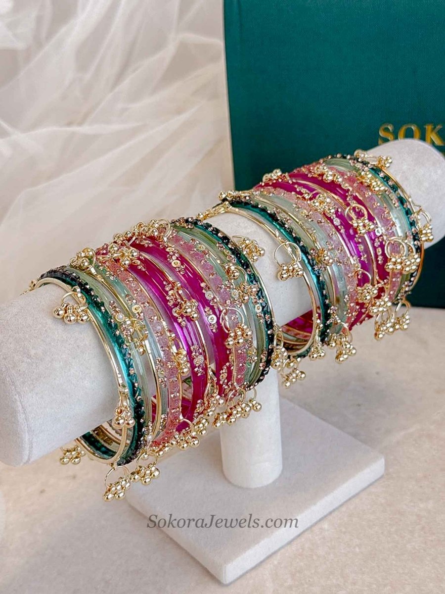 Multicolour Kashmiri Glass Bangles Set - 2.10 - SOKORA JEWELSMulticolour Kashmiri Glass Bangles Set - 2.10BANGLES