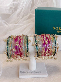 Multicolour Kashmiri Glass Bangles Set - 2.10 - SOKORA JEWELSMulticolour Kashmiri Glass Bangles Set - 2.10BANGLES