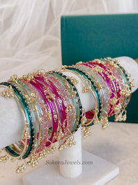 Multicolour Kashmiri Glass Bangles Set - 2.10 - SOKORA JEWELSMulticolour Kashmiri Glass Bangles Set - 2.10BANGLES