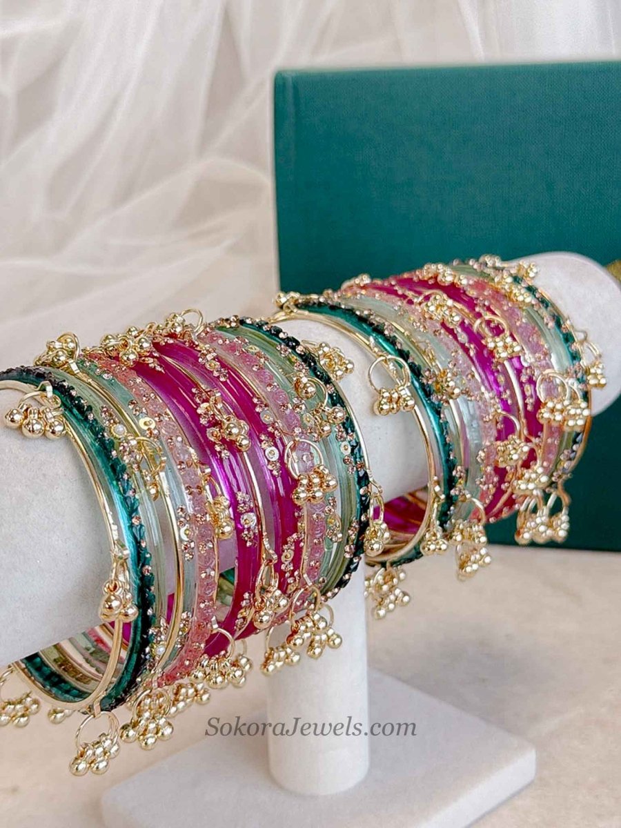 Multicolour Kashmiri Glass Bangles Set - 2.10 - SOKORA JEWELSMulticolour Kashmiri Glass Bangles Set - 2.10BANGLES
