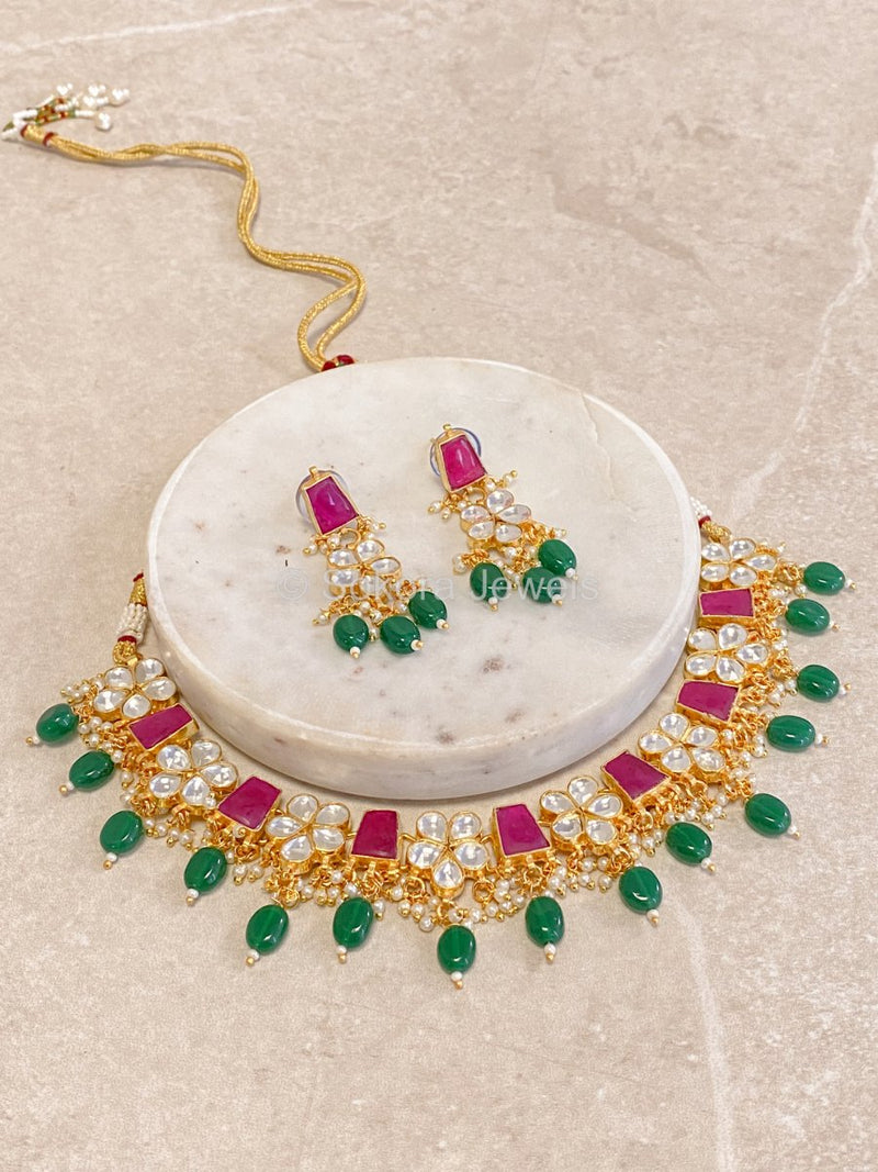 Multicolour Pachi Kundan Set - Green - SOKORA JEWELSMulticolour Pachi Kundan Set - GreenNECKLACE SETS