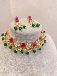 Multicolour Pachi Kundan Set - Green - SOKORA JEWELSMulticolour Pachi Kundan Set - GreenNECKLACE SETS