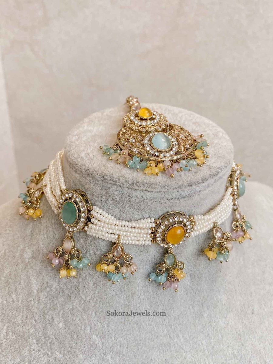 Multicolour Raveen Choker Set - 5 Options - SOKORA JEWELSMulticolour Raveen Choker Set - 5 Options