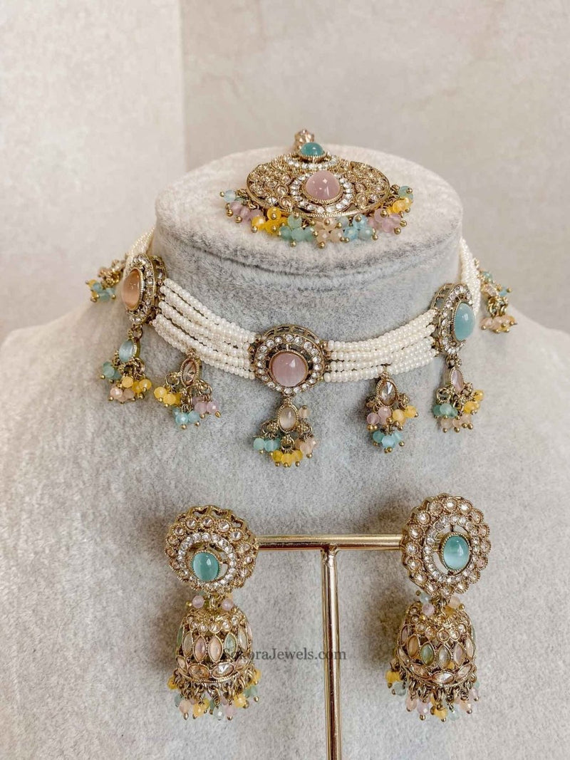 Multicolour Raveen Choker Set - 5 Options - SOKORA JEWELSMulticolour Raveen Choker Set - 5 Options