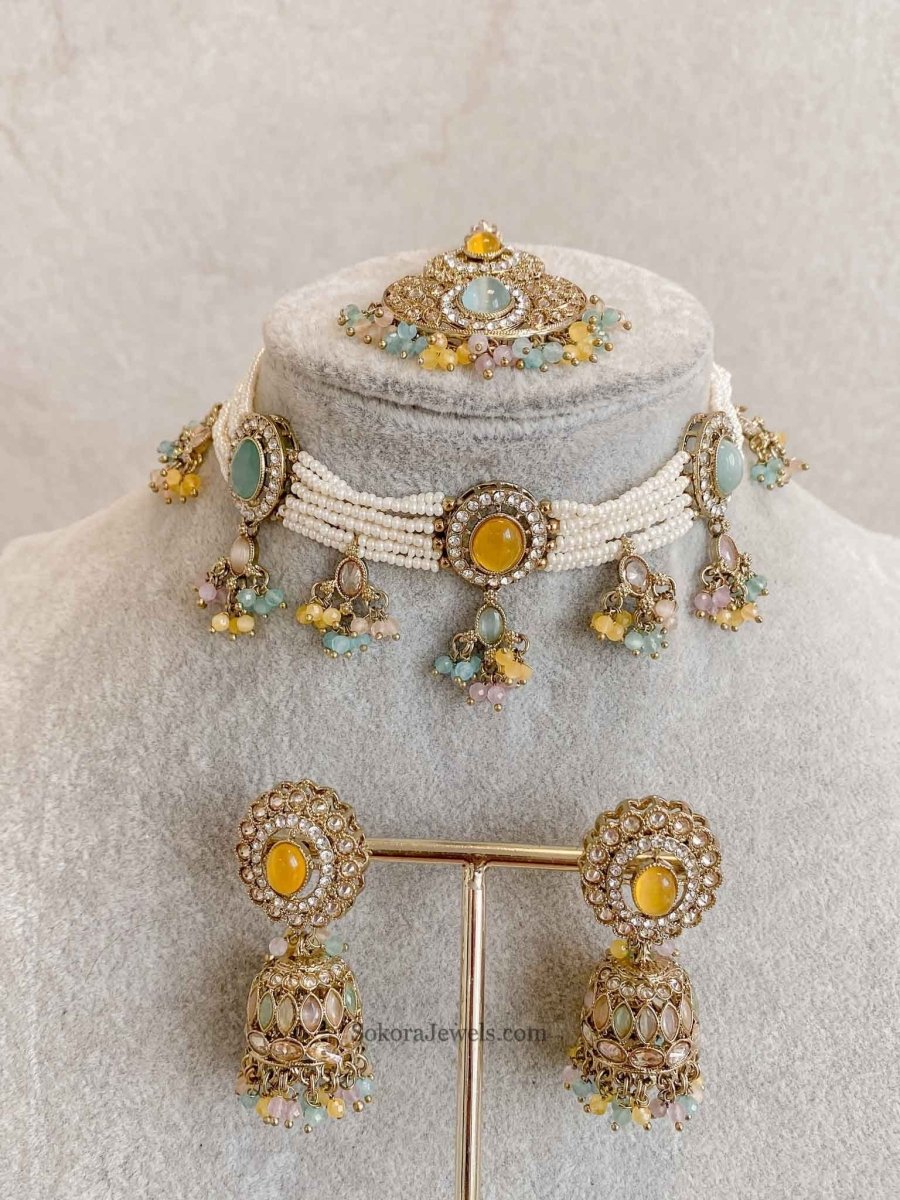 Multicolour Raveen Choker Set - 5 Options - SOKORA JEWELSMulticolour Raveen Choker Set - 5 Options