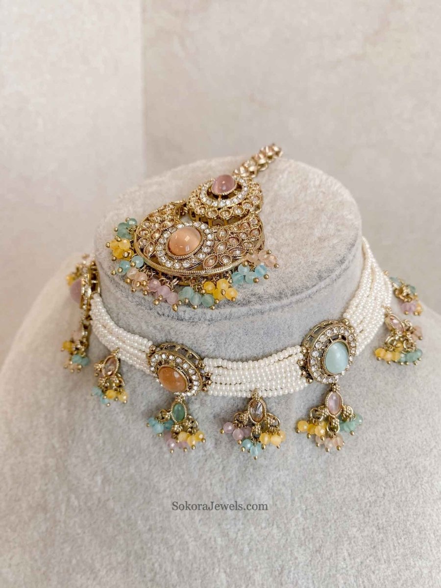 Multicolour Raveen Choker Set - 5 Options - SOKORA JEWELSMulticolour Raveen Choker Set - 5 Options