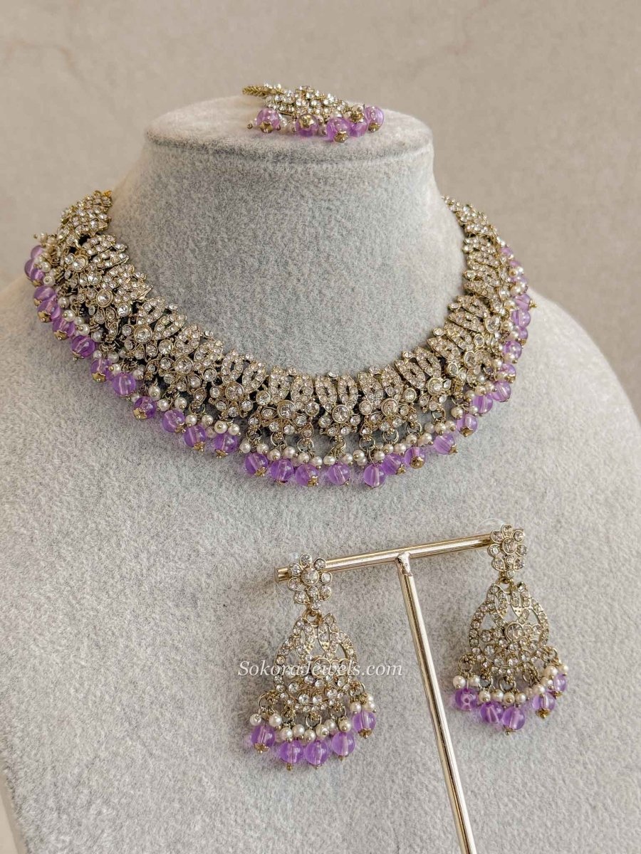 Mumtaz Clear Gold Necklace Set - SOKORA JEWELSMumtaz Clear Gold Necklace Set