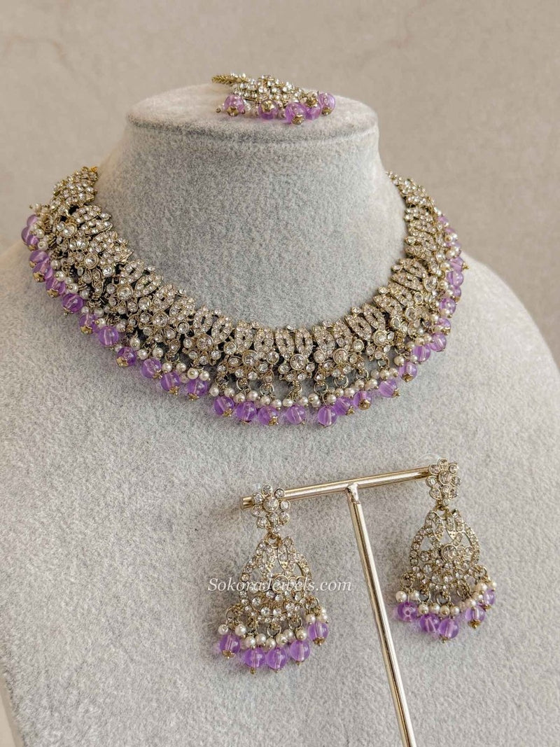 Mumtaz Clear Gold Necklace Set - SOKORA JEWELSMumtaz Clear Gold Necklace Set