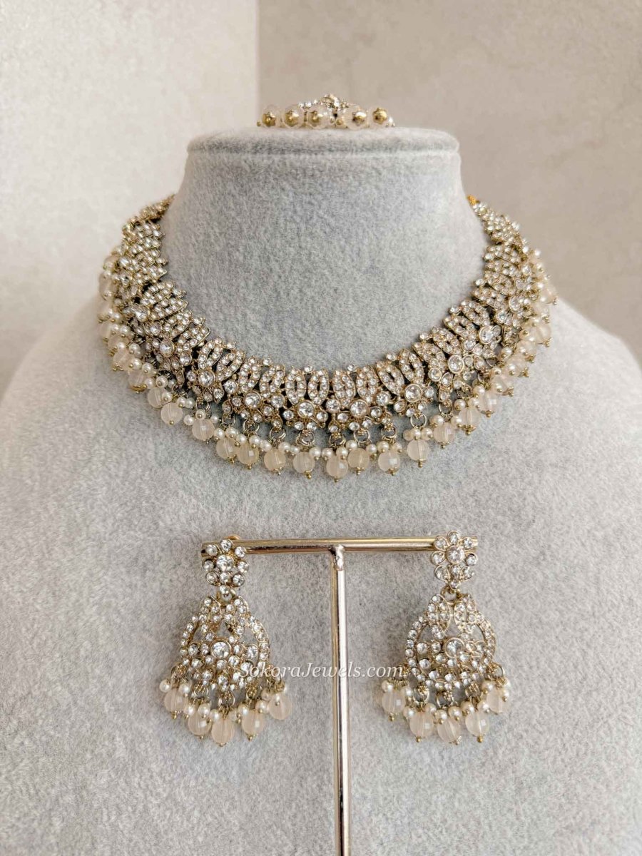 Mumtaz Clear Gold Necklace Set - SOKORA JEWELSMumtaz Clear Gold Necklace Set