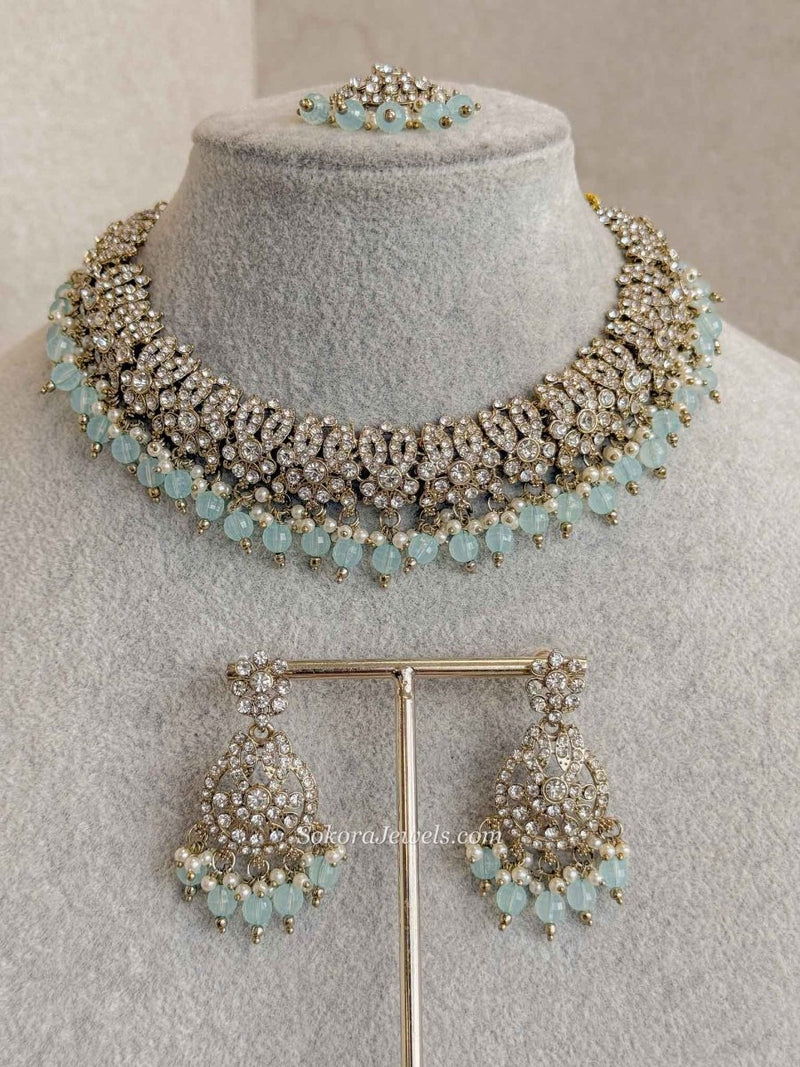 Mumtaz Clear Gold Necklace Set - SOKORA JEWELSMumtaz Clear Gold Necklace Set