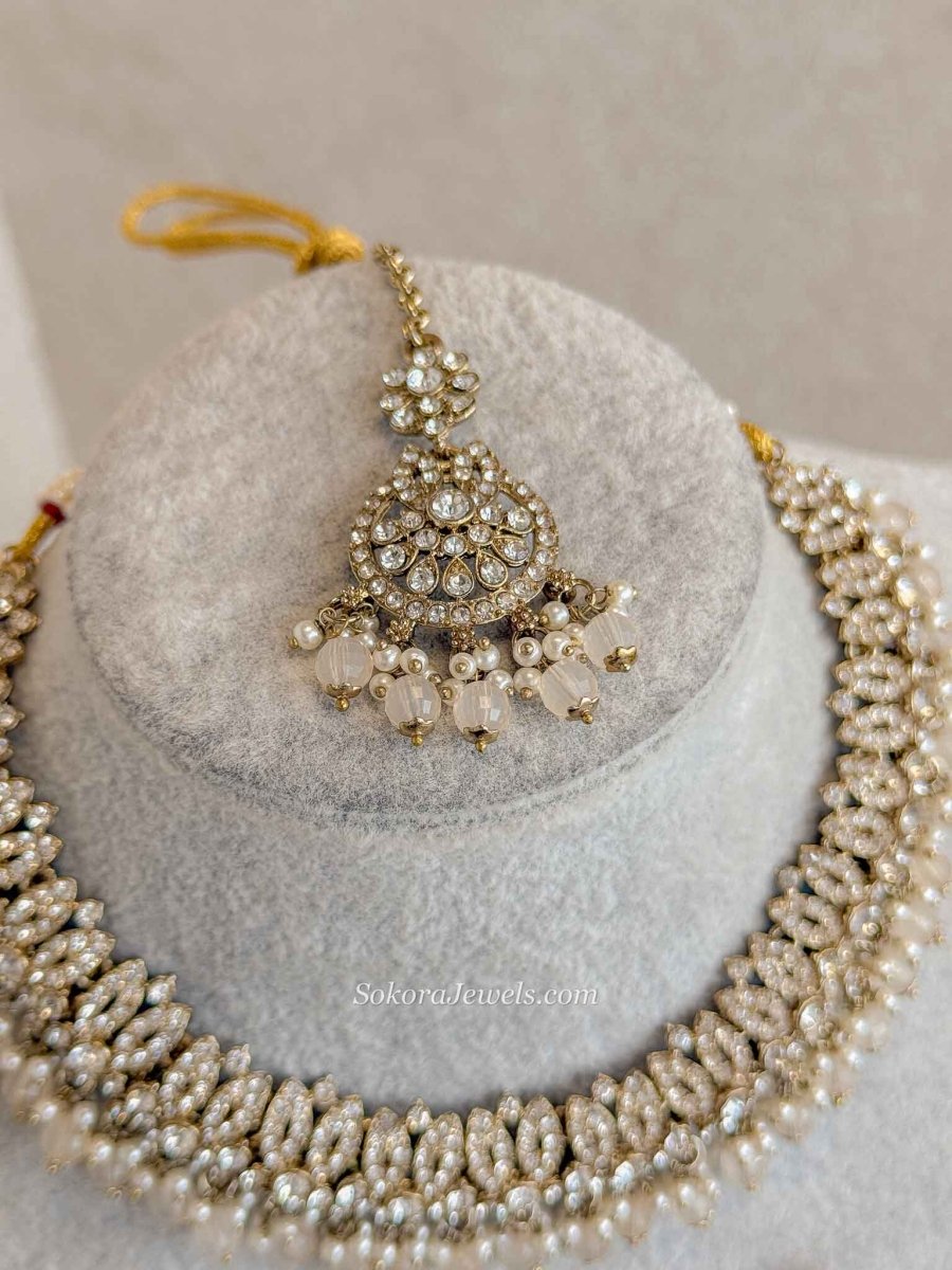 Mumtaz Clear Gold Necklace Set - SOKORA JEWELSMumtaz Clear Gold Necklace Set