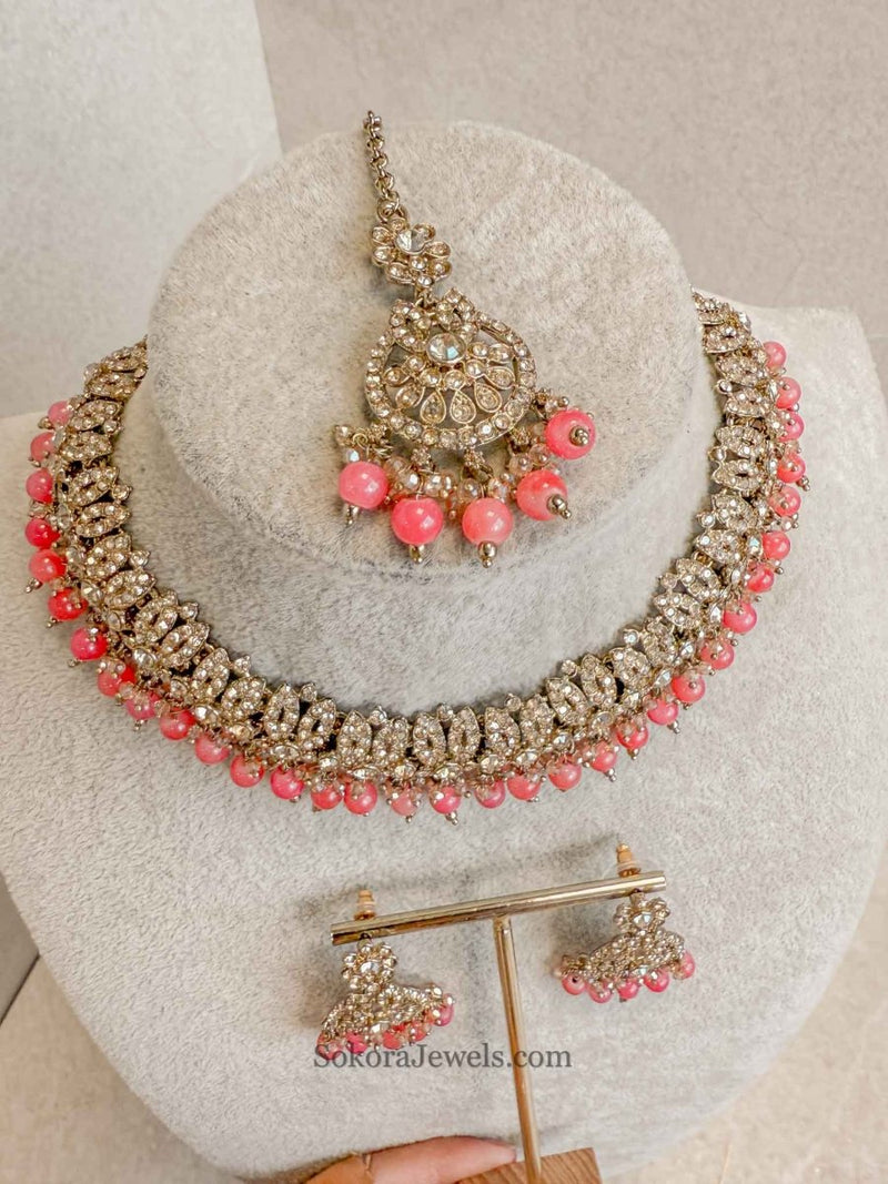 Mumtaz Golden Necklace Set - SOKORA JEWELSMumtaz Golden Necklace Set