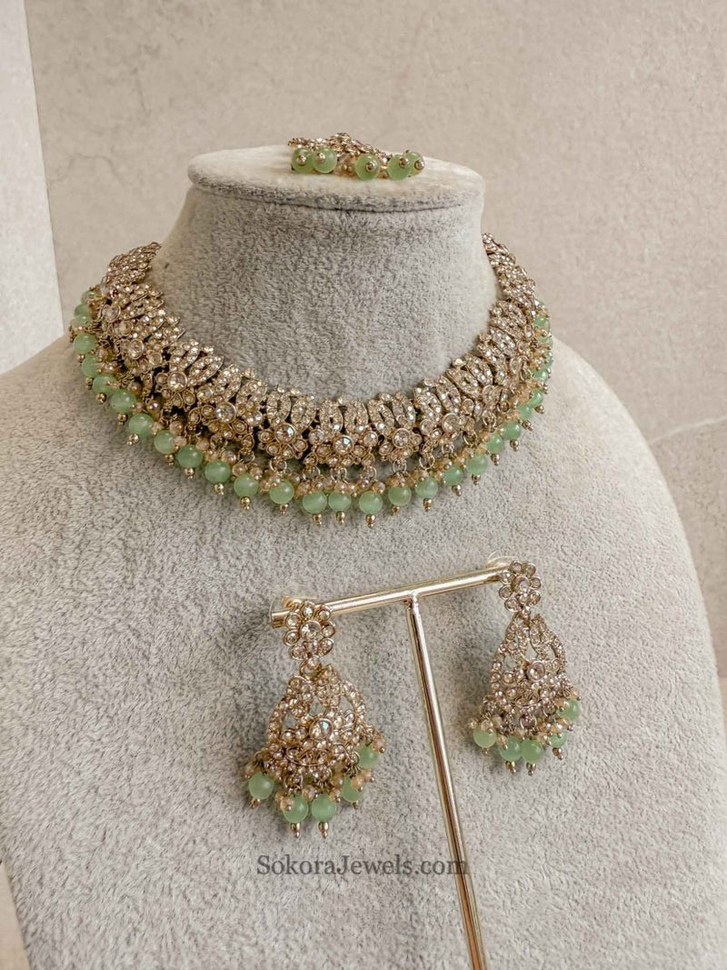 Mumtaz Golden Necklace Set - SOKORA JEWELSMumtaz Golden Necklace Set