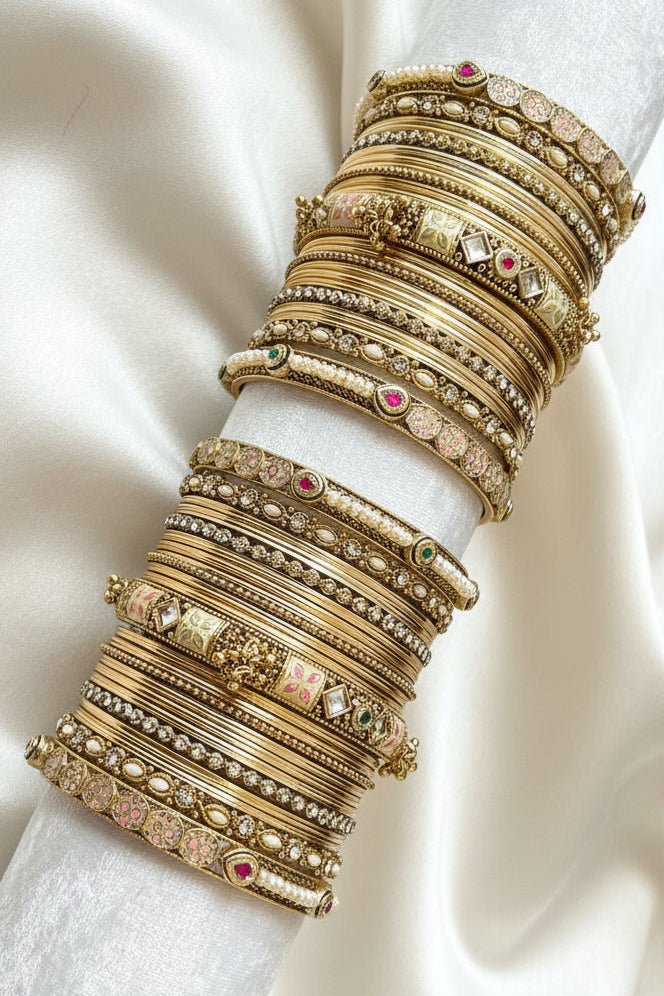 Nanditha Luxury Bangle stack - Gold - SOKORA JEWELSNanditha Luxury Bangle stack - GoldBANGLES