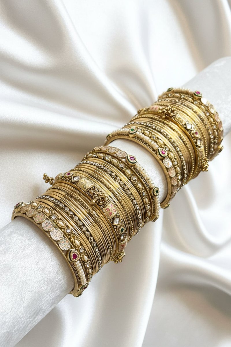 Nanditha Luxury Bangle stack - Gold - SOKORA JEWELSNanditha Luxury Bangle stack - GoldBANGLES