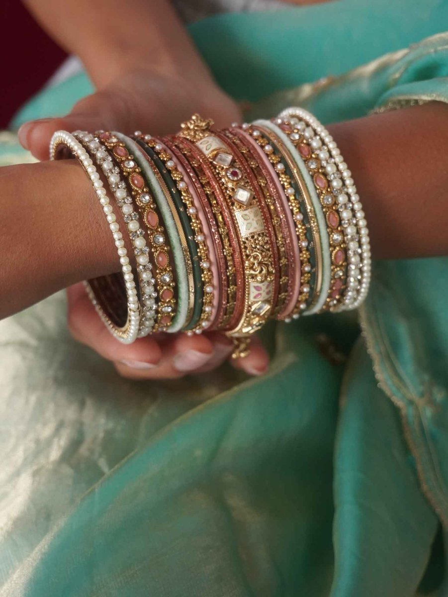 Nanditha Multishade Kundan Meenakari Bangles Stack - SOKORA JEWELSNanditha Multishade Kundan Meenakari Bangles StackBANGLES