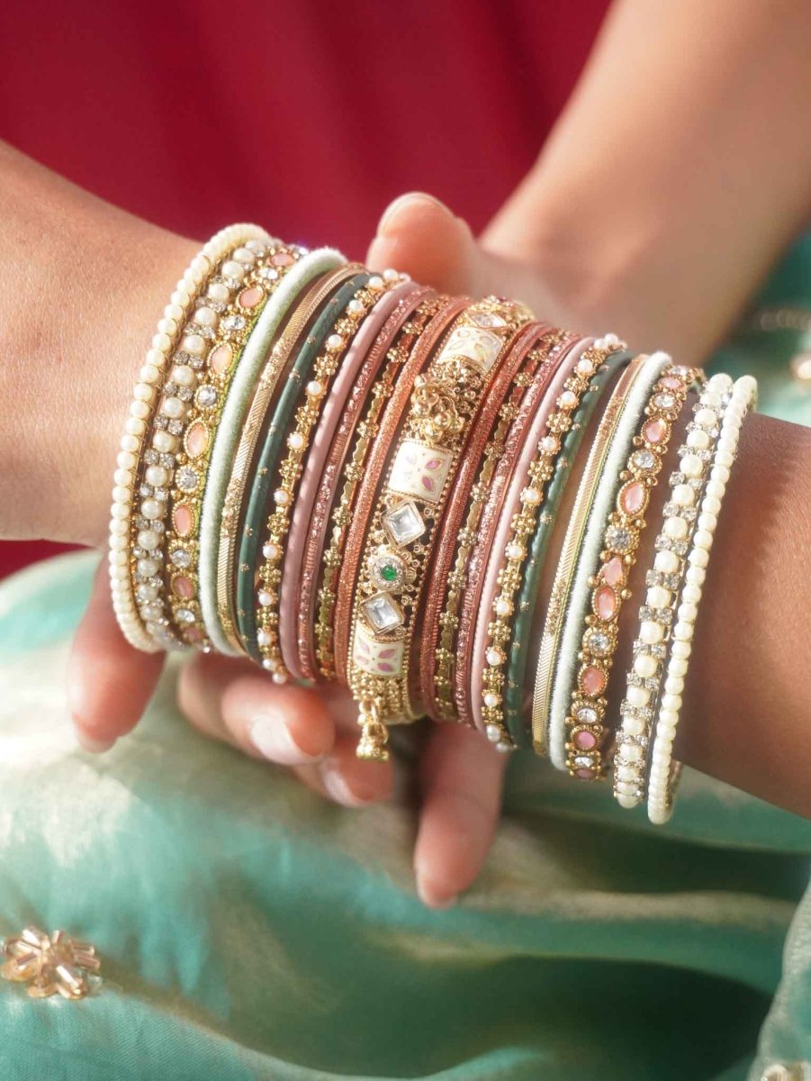 Nanditha Multishade Kundan Meenakari Bangles Stack - SOKORA JEWELSNanditha Multishade Kundan Meenakari Bangles StackBANGLES