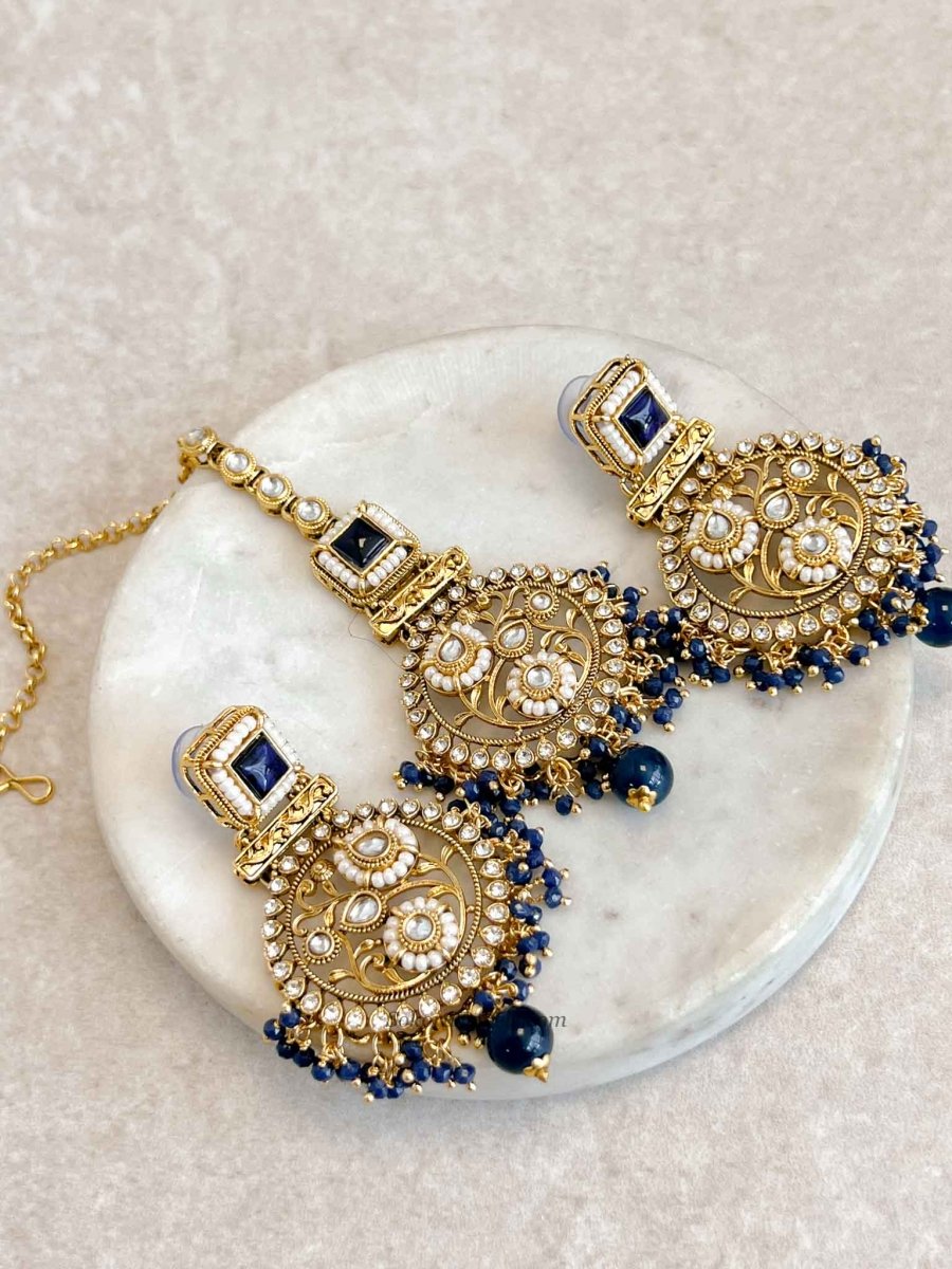 Navy Earring & Tikka set - SOKORA JEWELSNavy Earring & Tikka set