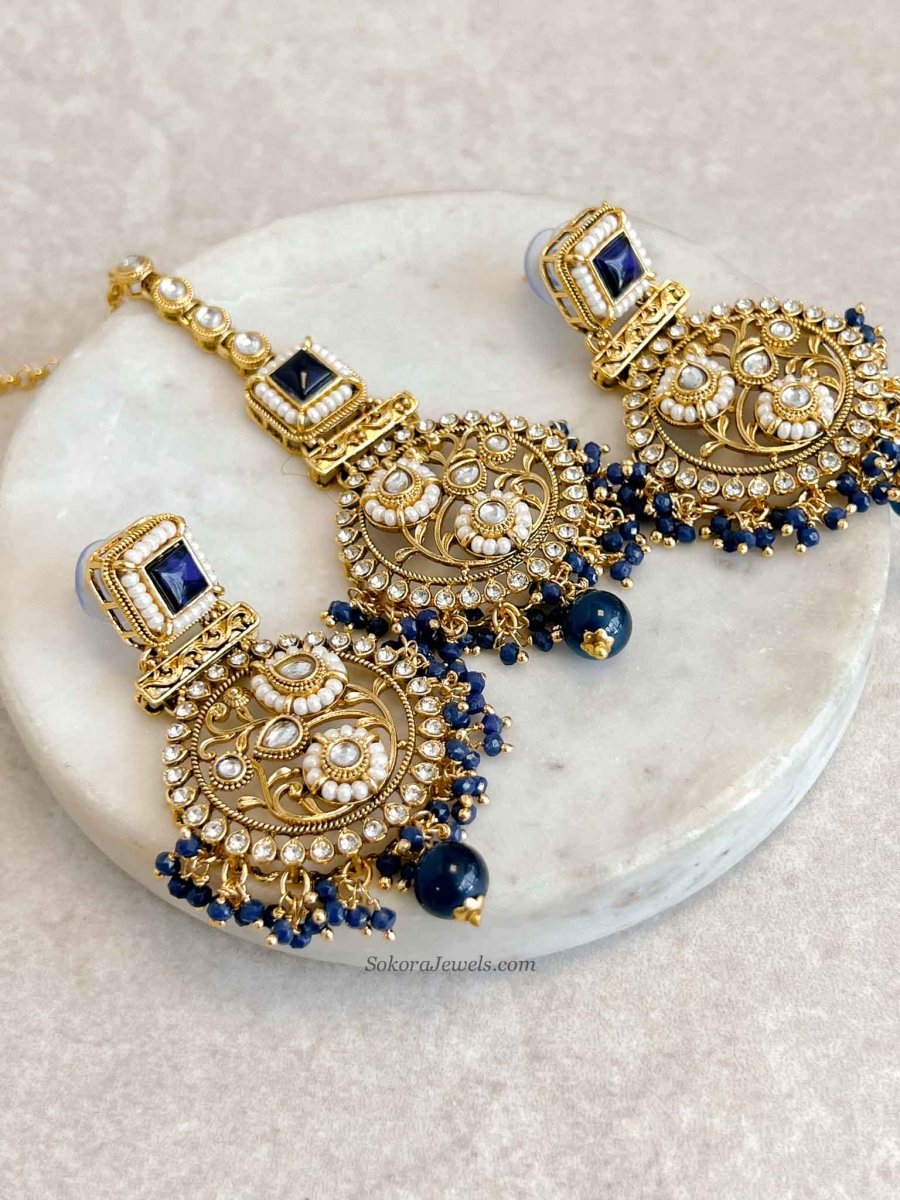 Navy Earring & Tikka set - SOKORA JEWELSNavy Earring & Tikka set